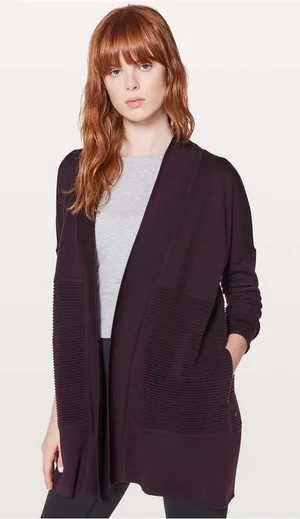 Lululemon Sit In Lotus Wrap II Black Cherry Cardigan Womens Size‎ 4 thumbnail 1