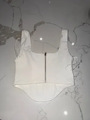 White Corset-Style Square Neck Crop Top - Women thumbnail 2