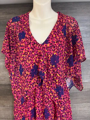 V-Neck Pink and Purple Printed Maxi Dress with Relaxed Waist thumbnail 2
