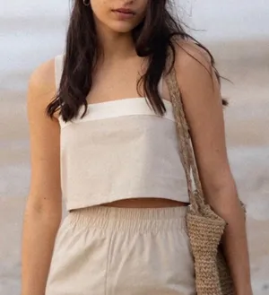 Harly Jae Medium Carin Tank Tan White Organic Linen Cotton thumbnail 1
