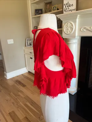 Skylar * Madison Red Ruffled V-Neck Crop Top thumbnail 10
