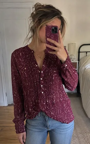 Converse One Star 2000s Sheer Plum Pintuck Blouse Boho Indie Size M thumbnail 1