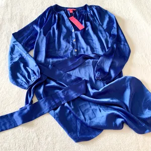Lilly Pulitzer Saige Long Sleeve Dress Womens Size L Alba‎ Blue Belted Polyester thumbnail 1