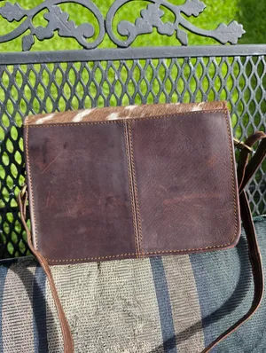 Unique hair on hide Brown Leather Purse Crossbody thumbnail 3