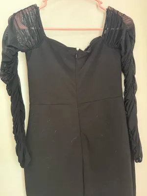 Lulus Black lace dress with ruched sleeves and corset top thumbnail 2