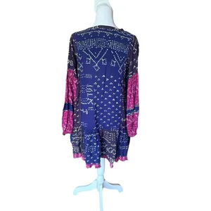 Free People Shibori Tunic Mini Dress Womans Small Flowy Balloon Sleeve Boho thumbnail 3