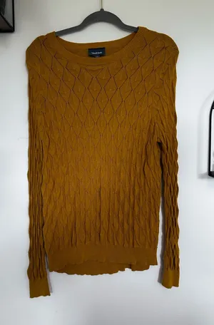ModCloth Mustard Yellow‎ Long Sleeve Crewneck Diamond Knit Sweater Shirt Large thumbnail 1
