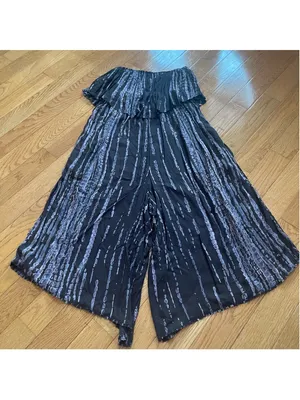 Free People Summer Vibes Tie Dye strapless Jumpsuit wide leg cropped pants Sz S thumbnail 11