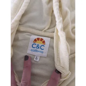 C & C California Cropped Yello Terry Short Sleeve 1/4 Zip Hoodie Y2K Size L thumbnail 2
