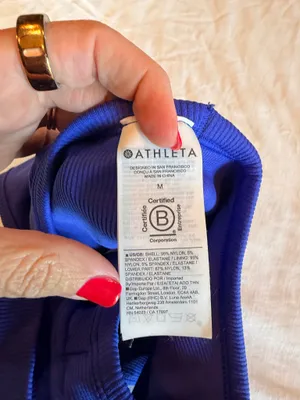 Athleta Ribbed High Neck Collared Longline Sports Bra Tank Blue Size M thumbnail 3