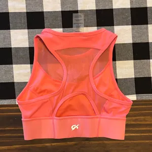 Gk as adult small Neon Coral Racerback Sports Bra thumbnail 3