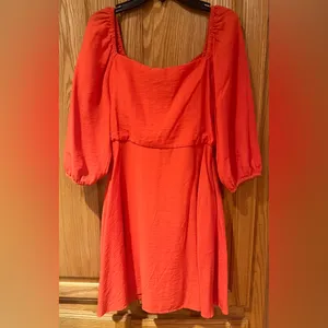 MELLODAY Orange Square Neckline A-Line Lined Mini Dress 3/4 Sleeves Size‎ XS thumbnail 8