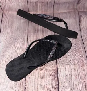 Havaianas Glitter Black Multi Flip Flop Sandals Womens Size 9/10 EUR 39-40 thumbnail 1