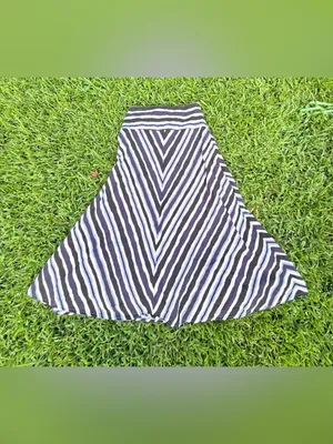 Boho Chevron Stripe Linen Feel Midi Skirt Blue Black White Small thumbnail 2