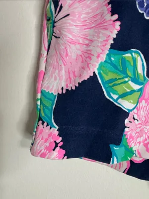 Lilly Pulitzer Callahan Navy Shorts with Pink/Purple Floral Bouquet Print Sz 0 thumbnail 3