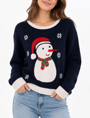 Reliant Distributing Navy Blue Snowman Ugly Christmas Sweater Holiday Knit L/XL thumbnail 1