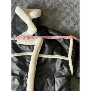 Hollister Cropped Moto Jacket S Black Vegan Leather Faux Fur Sherpa Lined Y2K thumbnail 14