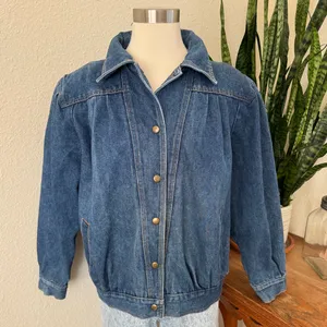 Vintage 80s Puff Shoulder Denim‎ Jacket Boxy Fit Large thumbnail 9