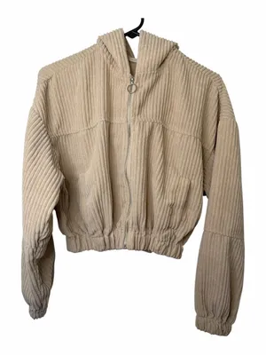 Altar'd State Cropped Corduroy Hooded Jacket Zipper Front Light Tan thumbnail 1