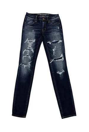American Eagle Distressed Denim Blue Skinny Jegging Jeans Size 00 thumbnail 1