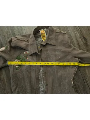 Y2K De Sport Aziza Brown Button Up Shirt Boho Embroidered M thumbnail 7