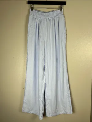 aerie Light Blue Wide-Leg Linen Blend Lounge Pants Coastal Vacation thumbnail 2