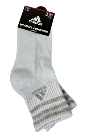 Adidas 3 Pair Women's Cushioned AeroReady White High Quarter White Socks Sz 5-10 thumbnail 1