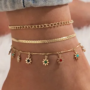 🌻Bohemian Summer Flower Charm gold anklets set🌻 thumbnail 1