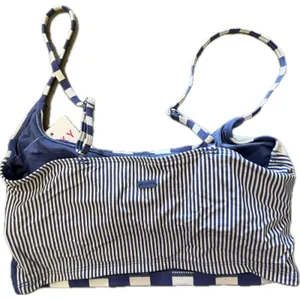 NWT Roxy Cropped Swim Tank Top Blue White Stripe UPF 50 Quick Dry Medium thumbnail 4