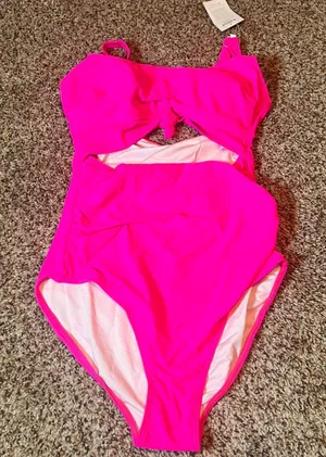 Eomenie One Piece Swimsuit‎ Cut Out Ruched Tummy Control Hot Pink M thumbnail 1
