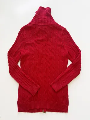 Lauren - Ralph Lauren Red Cable Knit Zip Up Cardigan Size Medium thumbnail 5