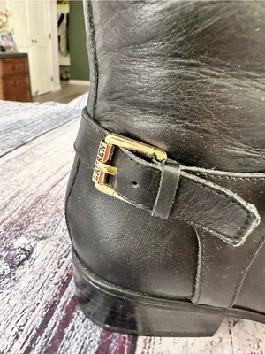 Lauren Ralph Lauren Black Leather Knee-High Riding Boots with Buckle Detail thumbnail 2