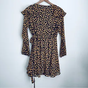 Frenchie Animal Leopard Print Wrap Dress Long sleeve boho S thumbnail 6