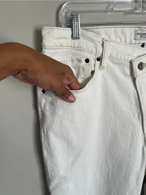 ABERCROMBIE & FITCH White The 90s Straight Ultra High Rise Denim Jeans Sz 16 thumbnail 4