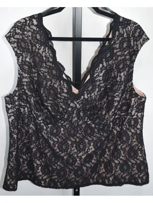 My Favorite Things by Colleen Lopez Black Floral Lace Overlay V Neck Top 2X thumbnail 1
