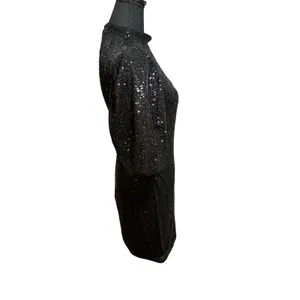 Camila Coelho Black Sequin Puff Sleeve Open Back Mini Dress Small Holiday thumbnail 4