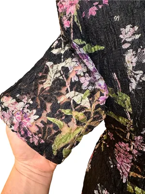 Olivia Floral Black Lace Slip Midi Dress Size M 90s Vintage thumbnail 5