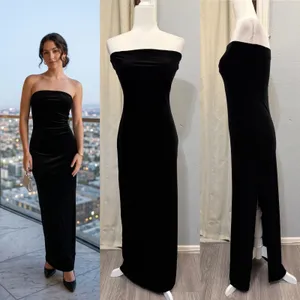Misty Rose Black Velvet Strapless Maxi Dress M‎ Side Slit Bodycon Gothic Vampire thumbnail 2