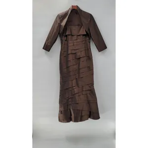 Rina di Montella Silk Jacket Dress 2 Pc 10 Brown Trumpet Tiered Mother of Bride thumbnail 10