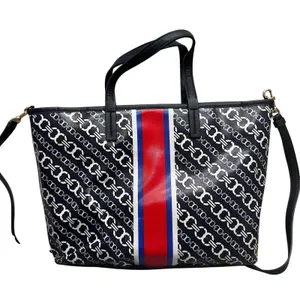 Tory Burch Gemini Link‎ 2 Way Tote Shoulder Bag Navy PVC Leather Gold thumbnail 4