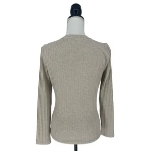 Tanya Taylor Kelsey Rib Knit Twist Front Long Sleeve Top‎ Beige M thumbnail 13