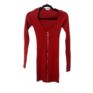 FOR LOVE‎ & LEMONS Annie Ribbed Knit Zippered Mini Dress Red X-Small thumbnail 2