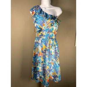 Tahari ASL Keeli Floral One Shoulder Ruffle‎ Midi Dress Size 6 NWT Wedding Guest thumbnail 2