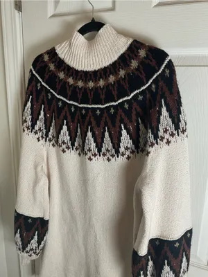 Free People Scotland Fair Isle Balloon Sleeve Mock Neck Sweater Dress M thumbnail 11