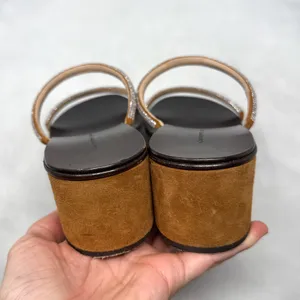 Giuseppe Zanotti Suede Rhinestone Minimalist Mule Sandal Heels Brown 40 thumbnail 8