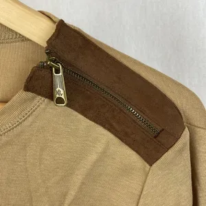 Ralph Lauren Tan Long Sleeve Cotton Leather Trim Tee T Shirt L thumbnail 4