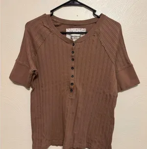 Ruff Hewn Brown Ribbed Button-Down Top thumbnail 1