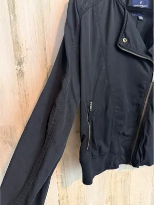 American Eagle Women’s XL Black Lyocell Moto Jacket Asymmetrical Zip thumbnail 4