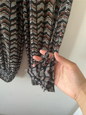 Anthropologie Black Orange Printed Harem Jogger Pants XS Smock Waist Travel thumbnail 4