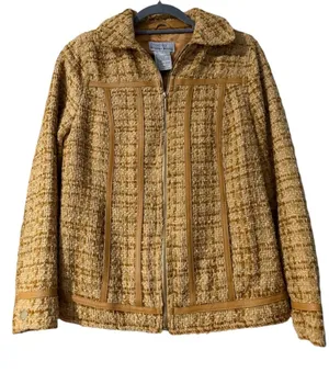 Bradley by Bradley Bayou Y2K Wool Metallic Tweed & Genuine Leather Zip Jacket XS thumbnail 1